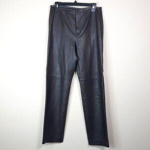 Cole Haan Women's Leather Pants 8 Brown High-Rise Zip Up Lined Straight Leg